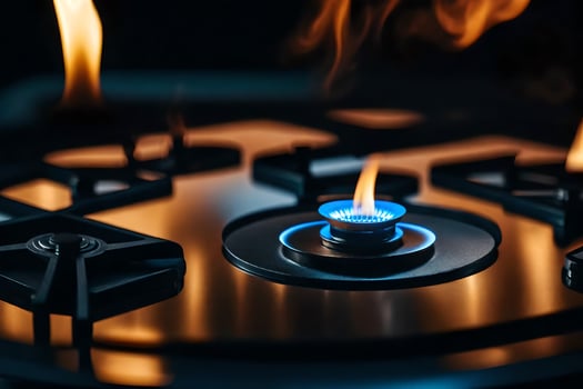 a gas burner with flames on it. AI-Generated photo