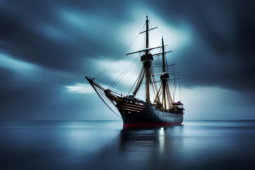 a sailing ship in the ocean at night. AI-Generated photo
