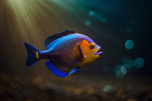 an orange and blue fish with bright lights. AI-Generated photo