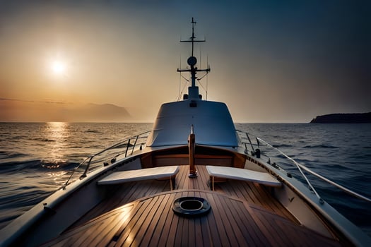 a boat is sailing in the ocean at sunset. AI-Generated photo