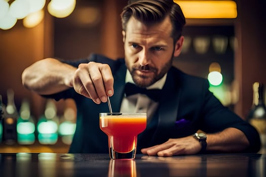 a man in a tuxedo is making a cocktail. AI-Generated photo