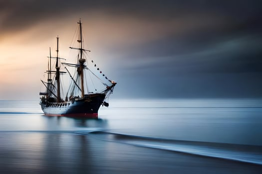 a sailing ship in the ocean at sunset. AI-Generated photo