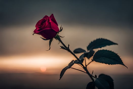 a single red rose is in front of the sunset. AI-Generated photo