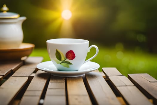 a cup of tea on a wooden table. AI-Generated photo