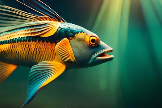 a fish with bright colors is swimming in the water. AI-Generated photo