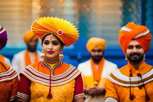 a group of people wearing colorful turbans. AI-Generated photo