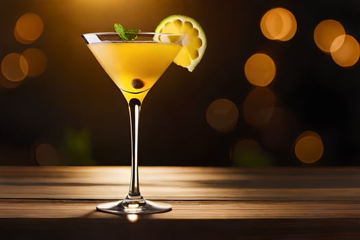 cocktail on a wooden table with bokeh background. AI-Generated photo