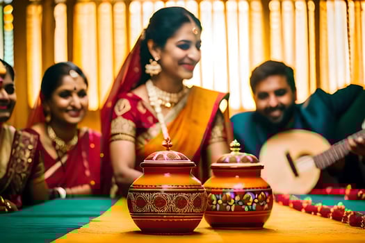 a bride and groom in traditional indian attire. AI-Generated photo