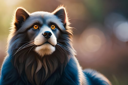 a painting of a dog with a blue and white fur. AI-Generated photo