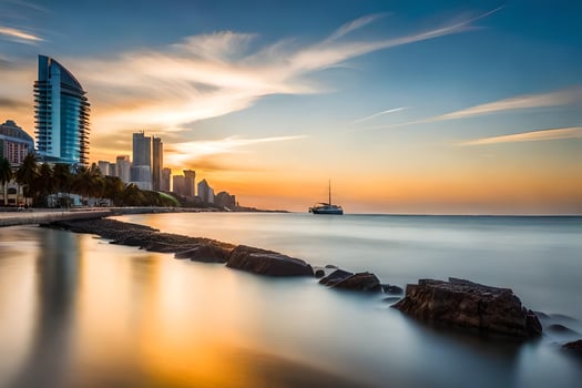the city skyline at sunset in dubai. AI-Generated photo