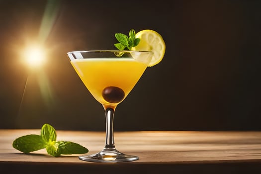 cocktail with lemon and mint on a wooden table. AI-Generated photo