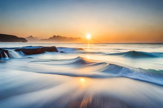 the sun rises over the ocean and waves. AI-Generated photo