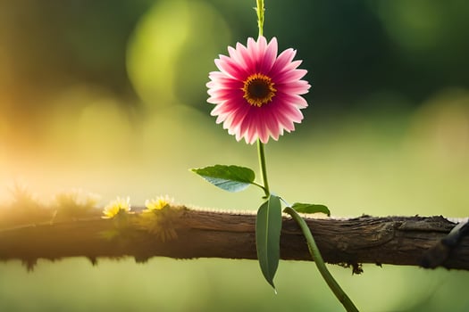 a pink flower is sitting on a branch. AI-Generated photo