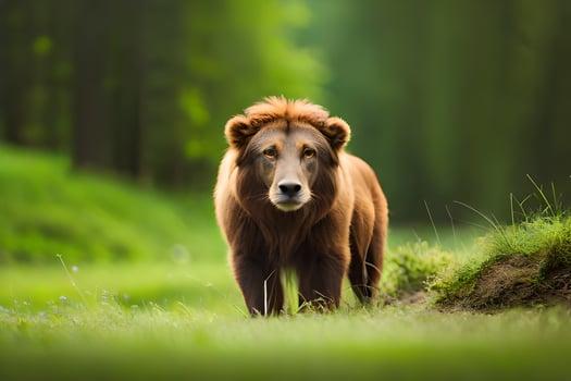 a lion walking through a forest. AI-Generated photo