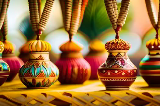 colorful vases with colorful designs on them. AI-Generated photo
