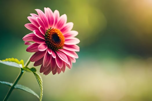 a pink flower is standing in front of a green background. AI-Generated photo