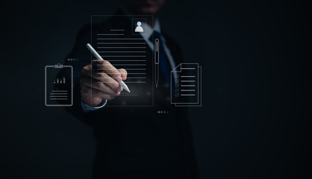 Electronic signature, Hands businessman signing contract electronically, Signing job application, Customer Relationship Management, Document management electronic, Online business Electronic signature photo