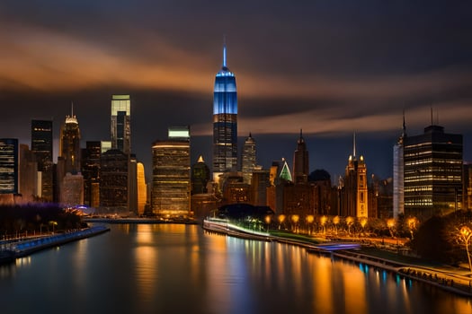 the manhattan skyline at night. AI-Generated photo