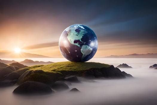 the earth globe on the top of the hill. AI-Generated photo