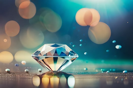 a diamond is shown on a table with bokeh. AI-Generated photo