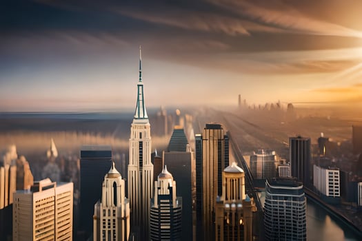 the sun rises over the city skyline in new york. AI-Generated photo