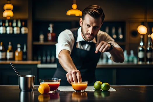 a bartender preparing an orange cocktail. AI-Generated photo