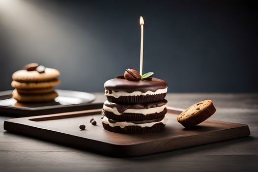 a chocolate cake with a candle on top. AI-Generated photo