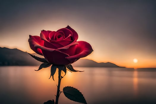 a single red rose is in front of the sun. AI-Generated photo