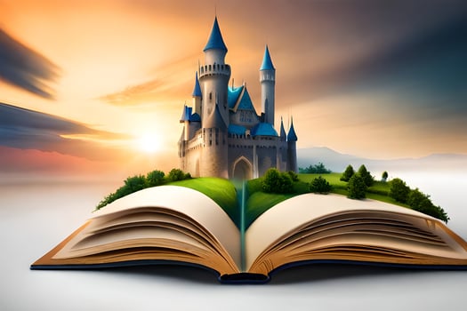 the castle is made of paper and the book is open. AI-Generated photo