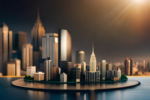 a city on a small island in the middle of a lake. AI-Generated photo