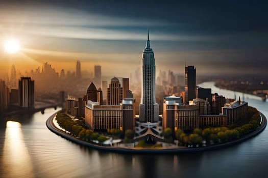 the city is surrounded by water and buildings. AI-Generated photo