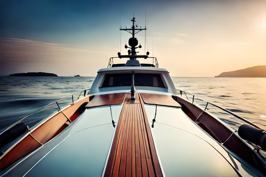 a view of the bow of a boat on the ocean. AI-Generated photo