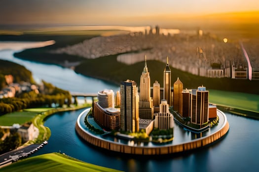 a city surrounded by water and a river. AI-Generated photo