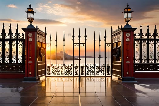 sunset at the gate of the palace of istanbul. AI-Generated photo