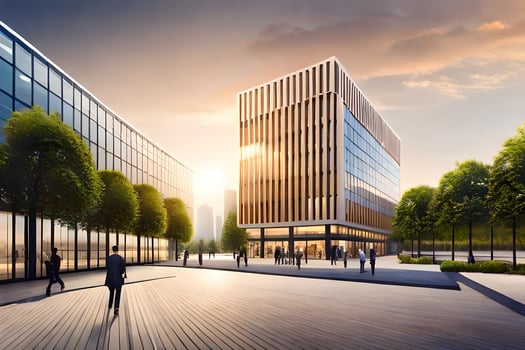 an artist's rendering of a modern office building. AI-Generated photo