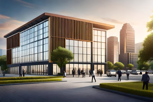 an artist's rendering of a modern office building. AI-Generated photo