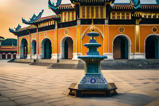 a large building with a fountain in front of it. AI-Generated photo