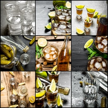 Food collage of alcohol drinks . photo