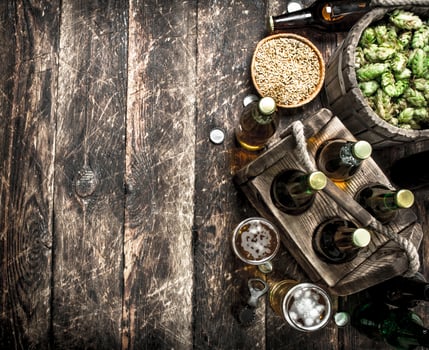 Fresh beer with green hops and malt. photo