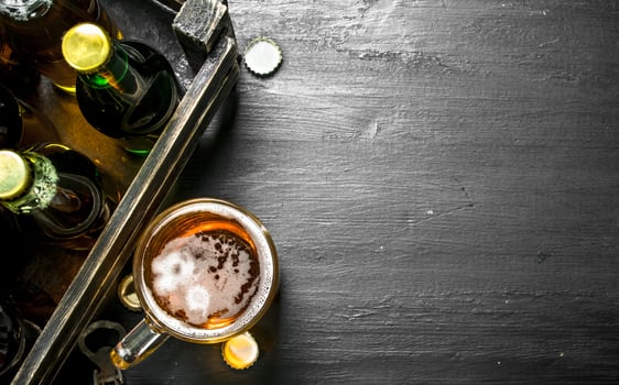 Fresh beer in an old box. photo