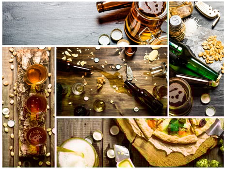 Food collage of beer . photo