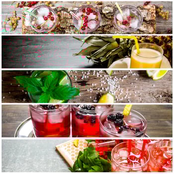 Food collage of fresh cocktails . photo