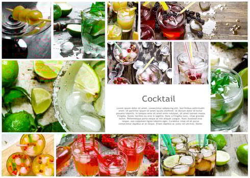 Food collage of fresh cocktails . photo