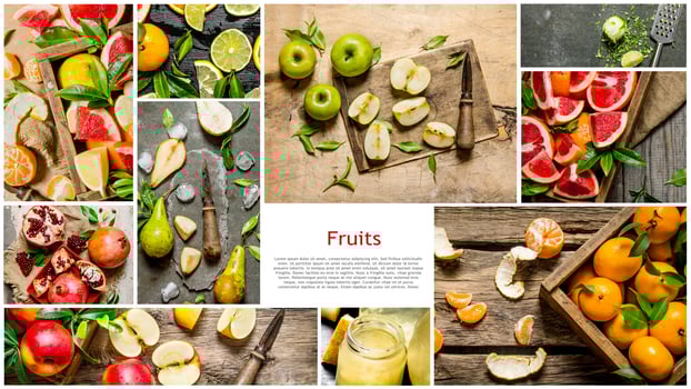 Food collage of fresh fruits . photo