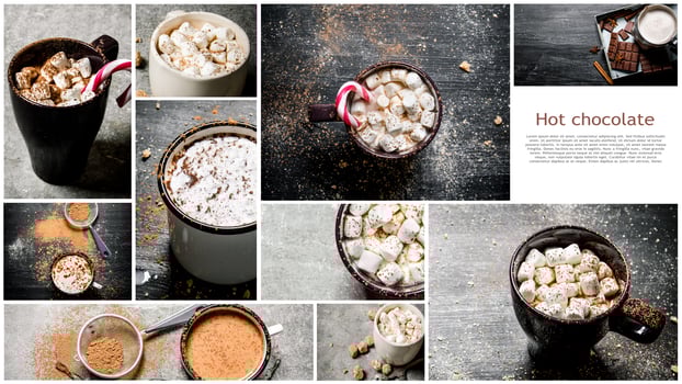Food collage of hot chocolate . photo