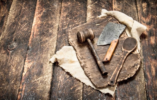 Serving background. Old kitchen tools cutting Board. photo