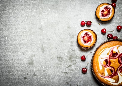 Cherry pie with sour cream photo