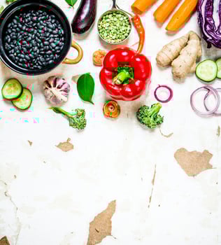 Healthy organic food. Fresh raw vegetables with beans and lentils. photo