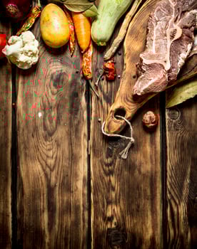 Ingredients for making soup with beef. photo