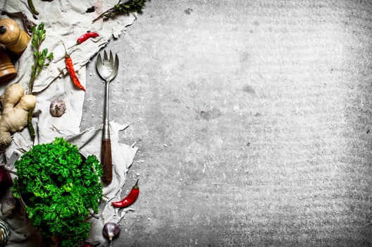 Fresh parsley with spices photo